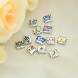 روابط سحر Hapiship الإيطالية ، أعلى الموضة ، العين ، القمر ، النجمة ، الأسماك ، العنكبوت ، البوكر ، الملكة ، الرابط ، 9 مم ، صنع الساور ، مجوهرات DIY ، DJ854 ، 2024 أعلى 8 مبيعات آلة قلادة حجر الراين - No1