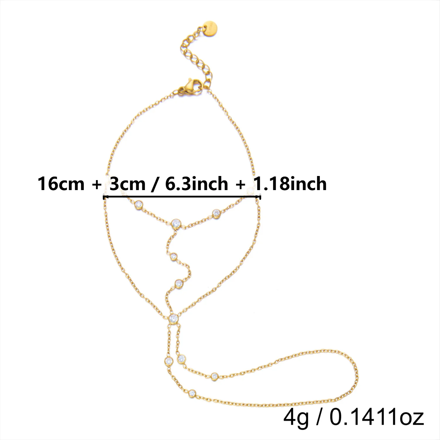 Zierliches CZ Edelstahl Mehrlagiges Fingerketten-Armband für Frauen Roter Kristall Vergoldeter Fingerring Kette Party Schmuck Geschenk – Detail 5