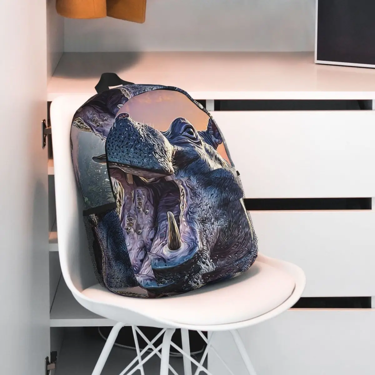 Heavy Hippo Face Realistic Backpack Student BookBag Kids School Bag Computer Shoulder Bags for Boys Girls