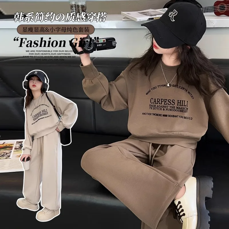 2026 fashion autumn winter spring kid Girls Clothes Suit Child letter sweatshirt t-shirt + loose pant Tracksuit 4 8 10 12 year