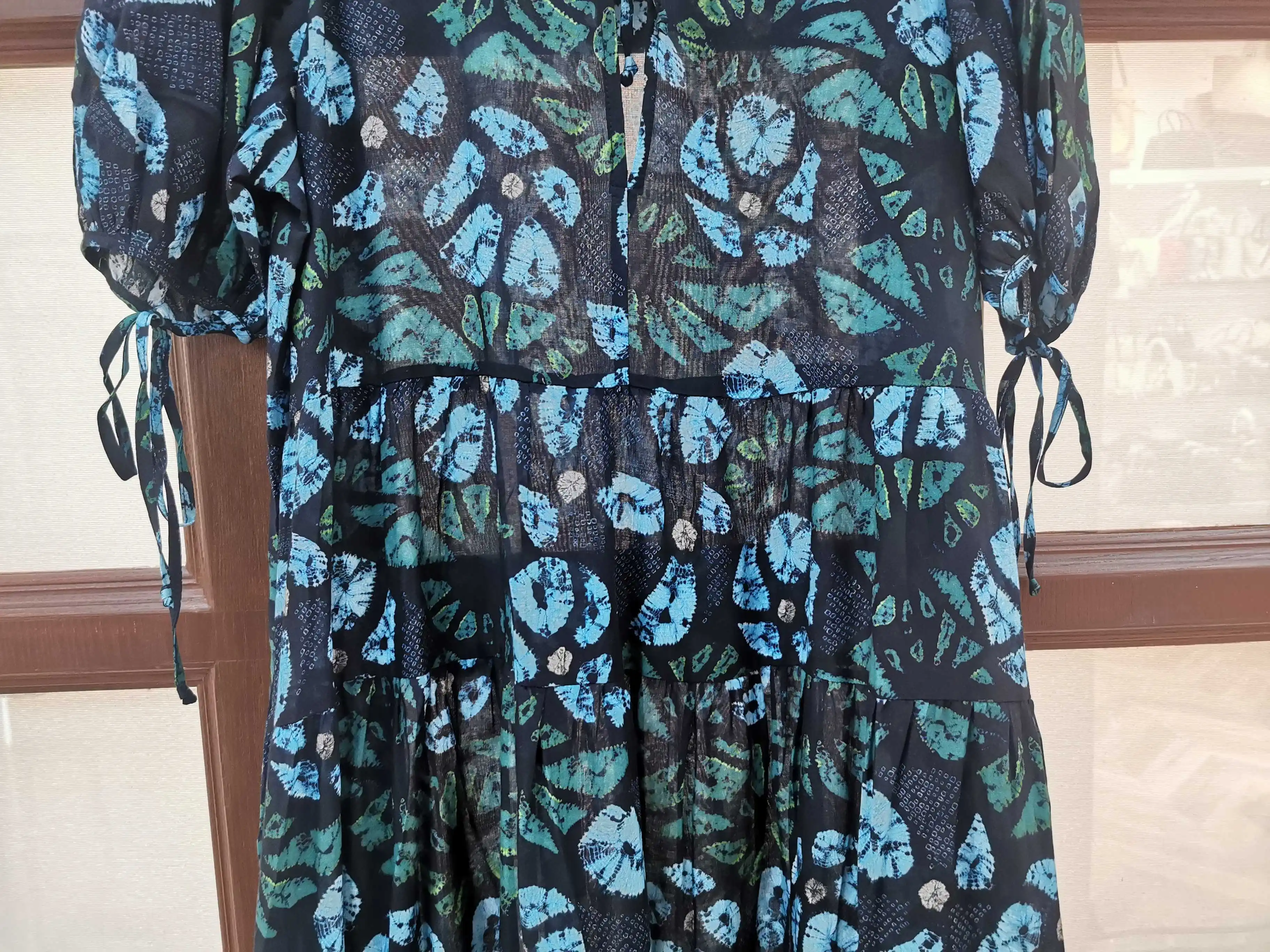 Frühling Sommer 2025, Frauen Retro Druck Robe Spitze-up Rundhals Kurzarm Elegante Weibliche Baumwolle Lange Kleid