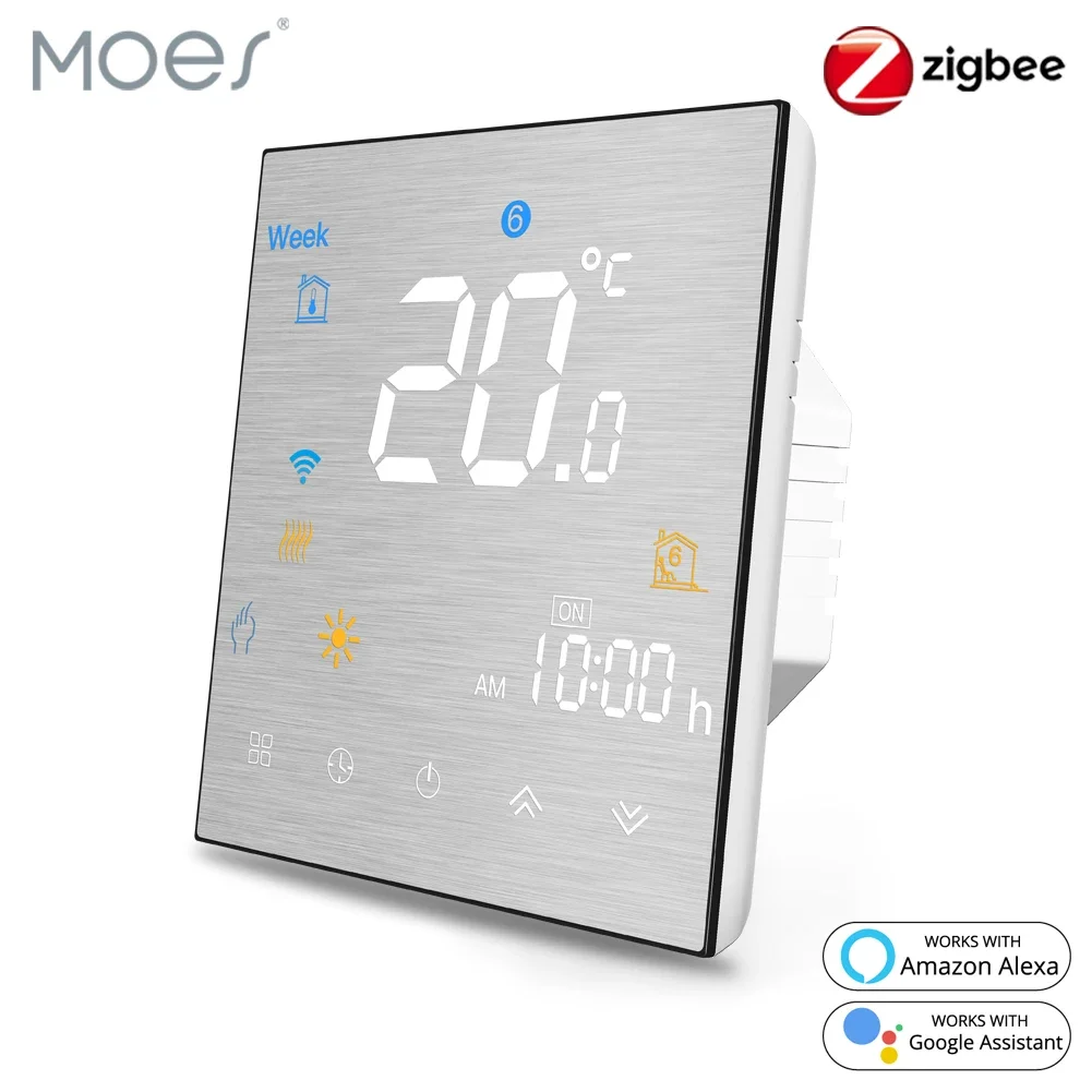 Tuya ZigBee Smart Thermostat for Water/Electric floor Heating Water/Gas Boiler Brushed panel 2MQTT Alexa Google Smart Life