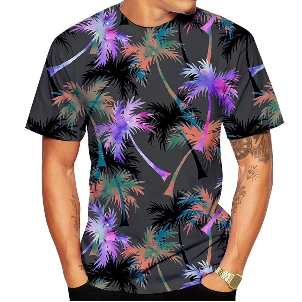 Hawaiian Beach Casual Coconut Tree Graphic T-shirt For Unisex Summer Trend Casual Men Fashion Printed O-neck Harajuku Tees Tops