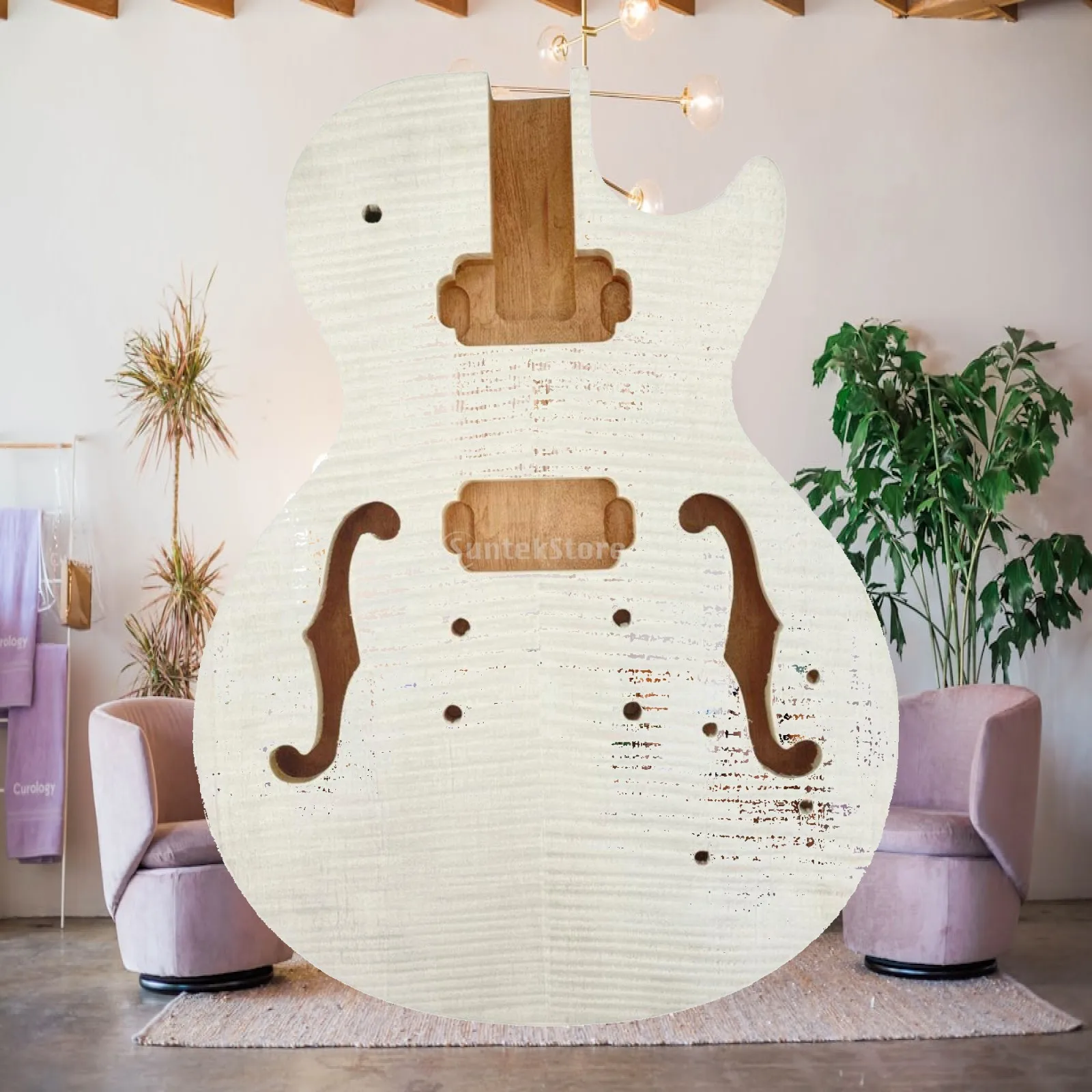 Premium Mahogany Electric Body Unfinished Guitar Kit Maple Top F Hole Semi Hollow for DIY Guitar Luthier Projects