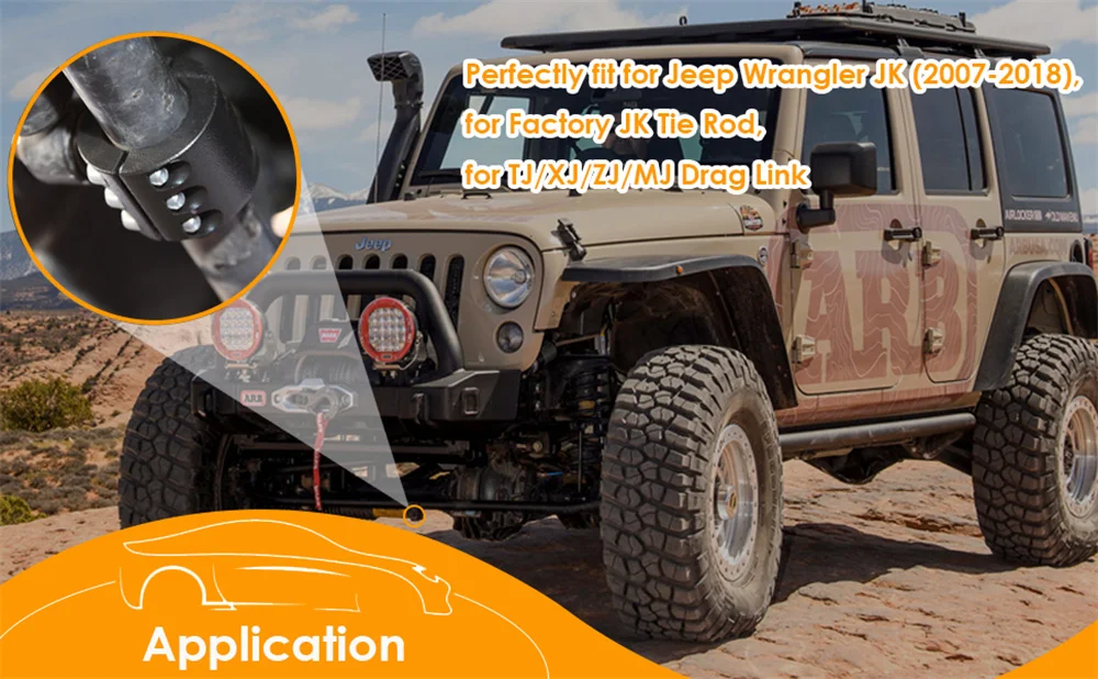 ANX Lenkungsstabilisator Spurstangenklemme für Jeep Wrangler JK TJ XJ ZJ MJ 2007-2018 mit 1-3/8 Zoll Durchmesser Spurstange (1-3/8' Außendurchmesser Rohr) – Detail 6