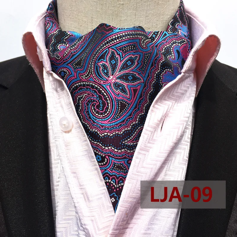 Mens Paisley Polka Dot Tie Formal Cravat Ascot Tie Cashew Cravat Neck Scarf British Style Gentleman Silk Necktie Set For Wedding