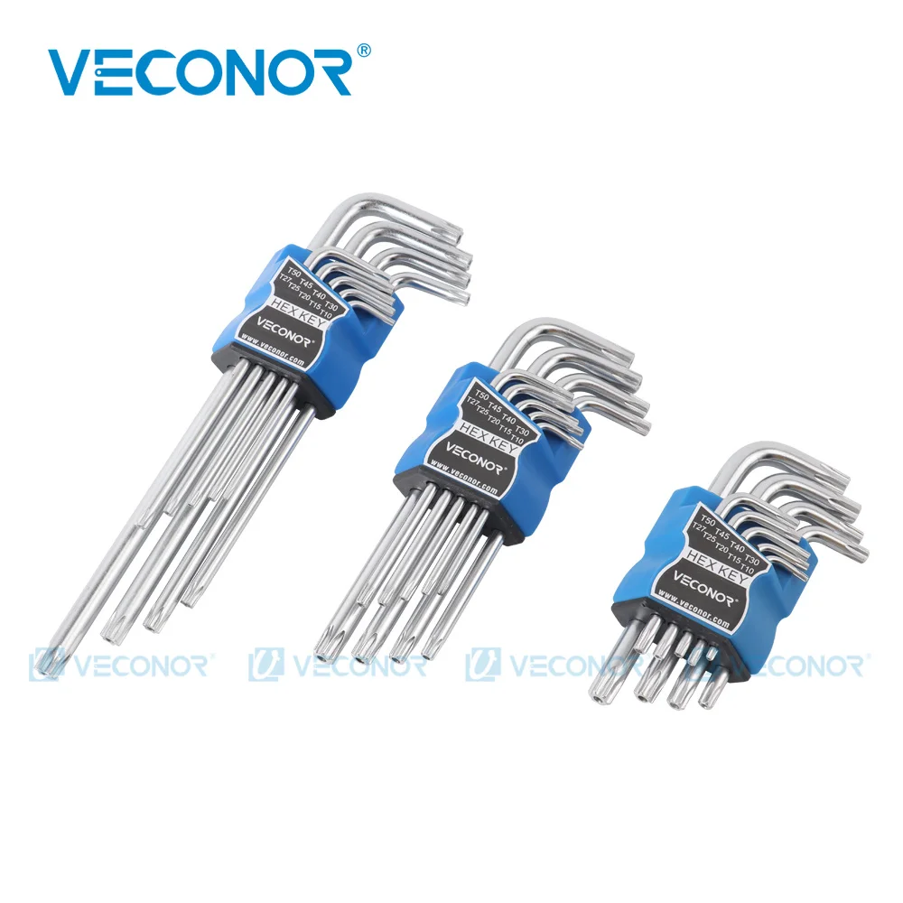 Langlebiger metrischer kurzer langer Arm Torx Chrom-Vanadium-Schlüsselsatz Sternschlüssel Handwerkzeug Schraubendreher T10 T15 T20 T25 T27 T30 T40 T45 T50