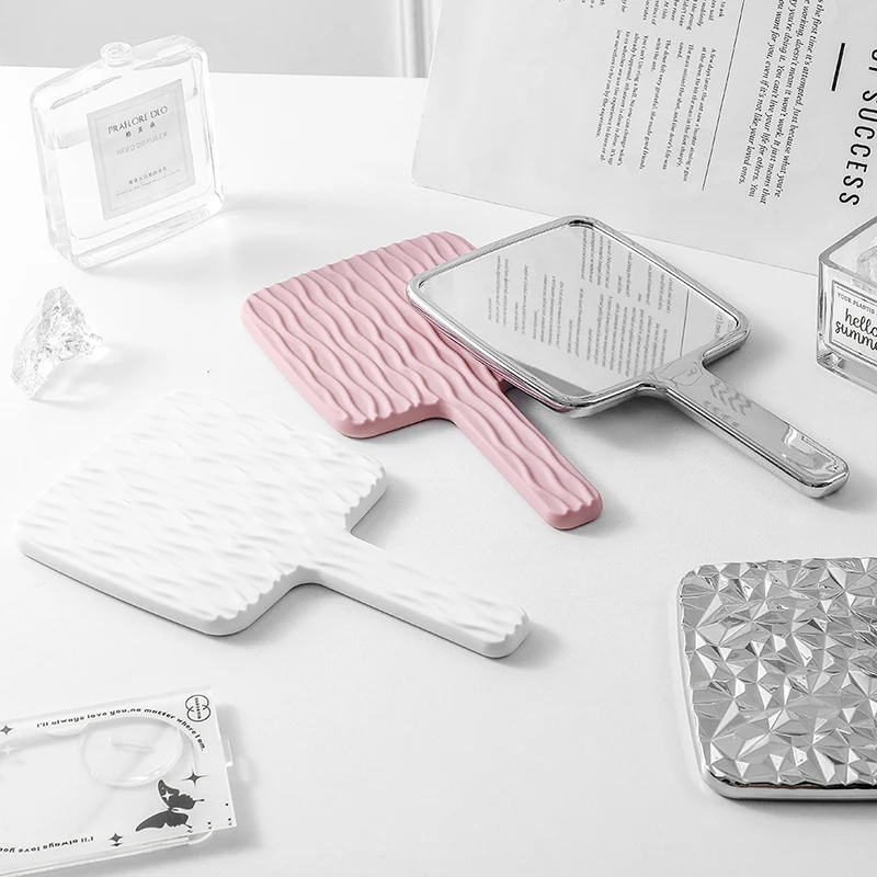 1 Pcs Metallic Portable Square Mirror Mini Hand-held Desktop Makeup Mirror