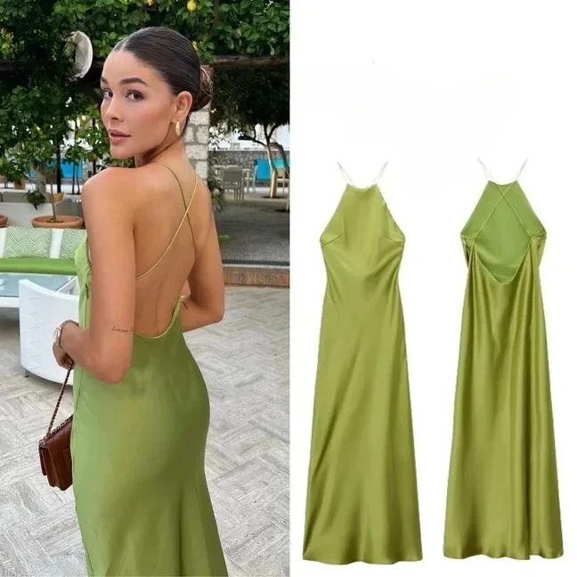 

Summer Women's Dress Tanksilk-satin Feeling Sleeveless Dress Western Style Fashion women wedding dresses long dresses for women