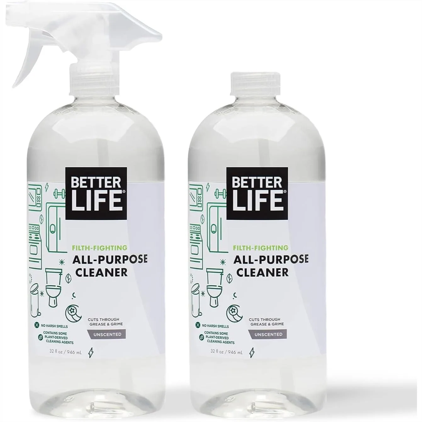All Purpose Cleaner Spray for Home and Kitchen, Multi-Surface Glass Countertop Cleaner with Plant-Based Ingredients, Unscented