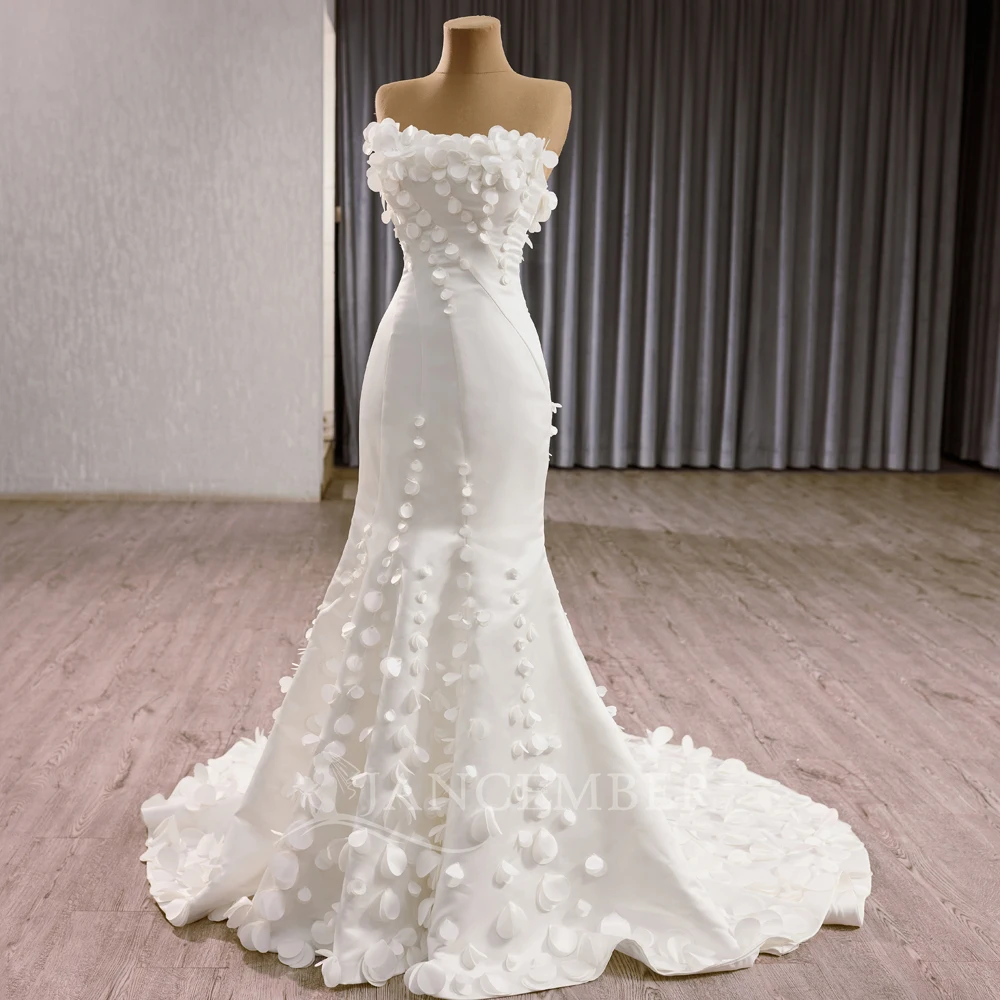 Suknia ślubna balowa z satyny luksusowa na zamówienie, koronka, perły, zdobiona koralikami, odpinane rękawy, biała suknia ślubna, Vestido De Novia