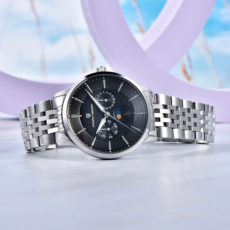 PAGANI تصميم القمر المرحلة 40 مللي متر ساعة رجالية 100 متر مقاوم للماء الساعات العلامة التجارية الأعلى الياقوت الزجاج متعددة الوظائف ساعة كوارتز رجالية 2025