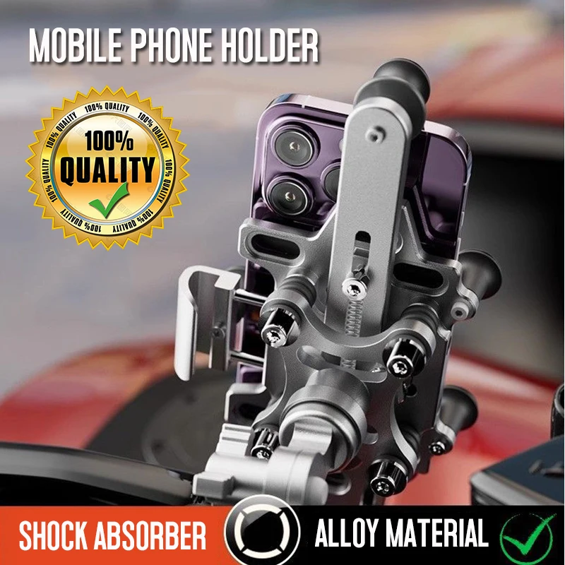 Upgraded Alloy Phone Holder Motorcycle Bicycle Shock-Absorbing Navigation Bracket 360° Rotating Adjustable Universal Holders