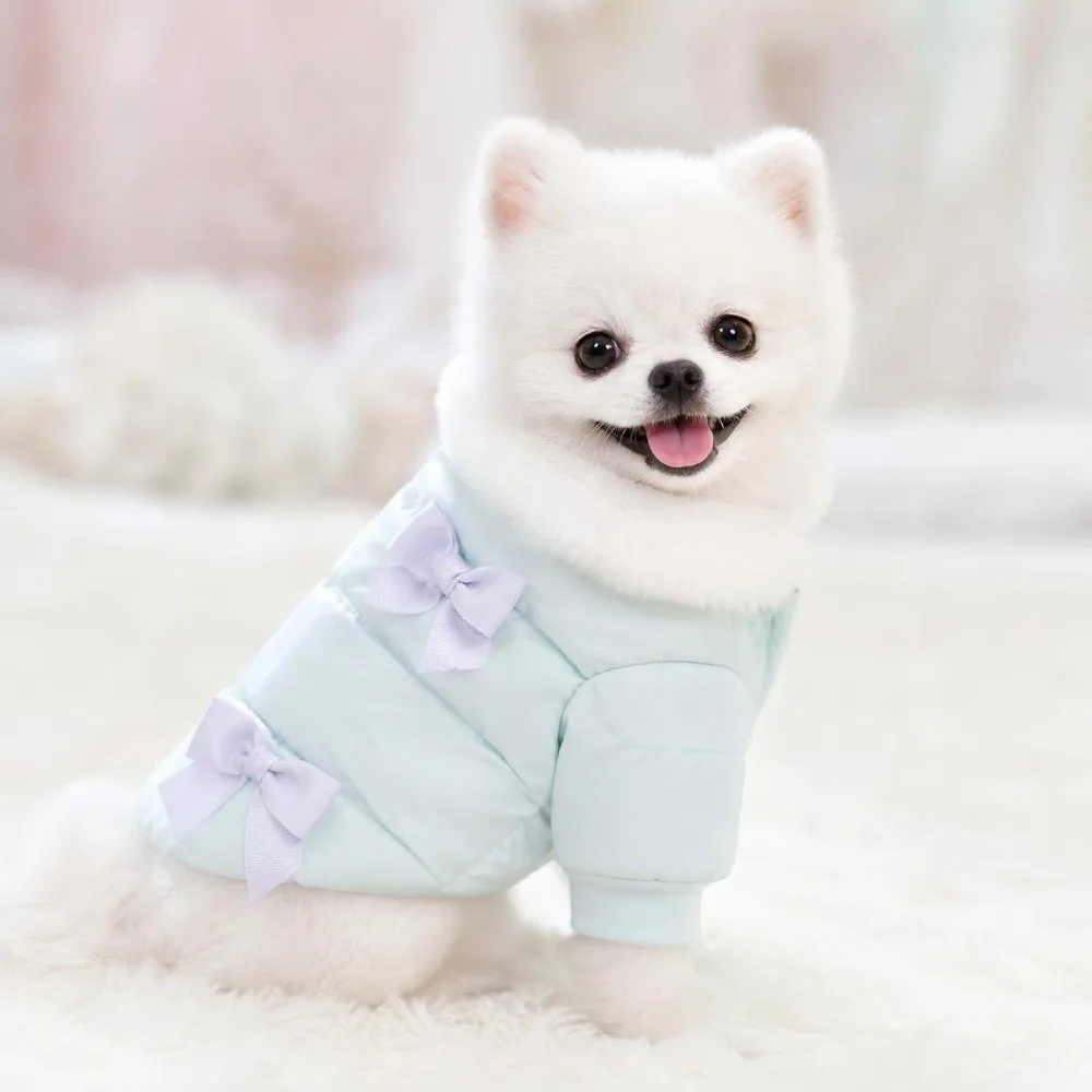 Fashion Winter Dog Warm Clothes Lining Windproof Dog Vest Coat Bowknot With R-ing Pet Clothes Puppy