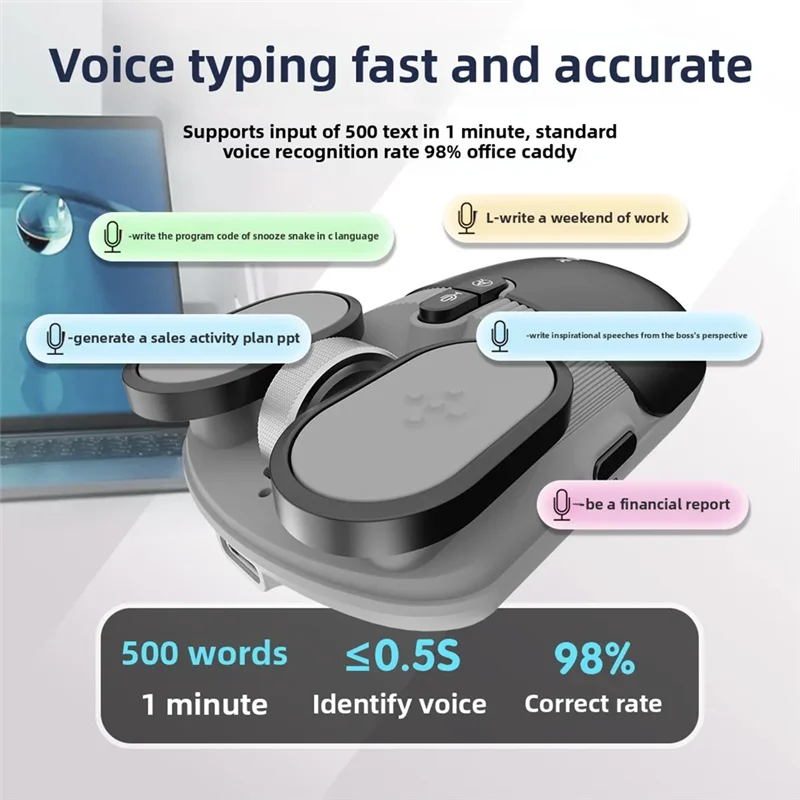 

2.4G/Bluetooth AI Wireless Mouse USB Rechargeable Silent Voice Control For Office For Computer Elegant Gray-Y18A