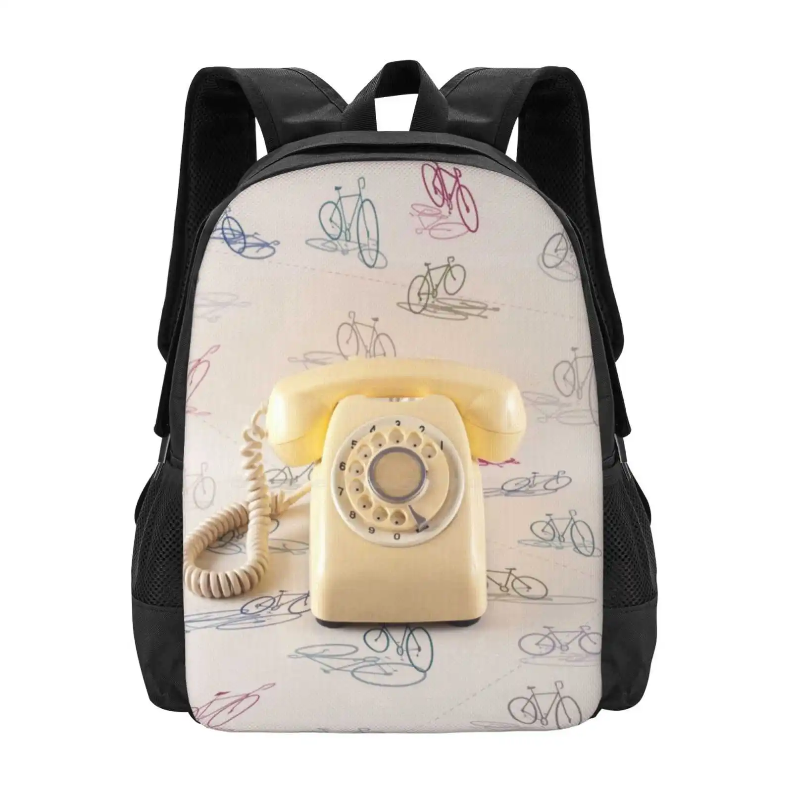 Retro Yellow Telephone New Arrivals Unisex Bags Student Bag Backpack Cases Cool Call Classic Cord Electrical Equipment Headset