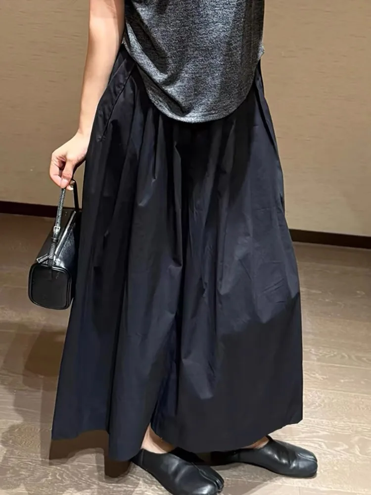 

Qui Dry Wide Leg Pants Women's Summer Design Thin Pleated Casual Trousers High Waist Polyester Fiber Commute Sle round Ne