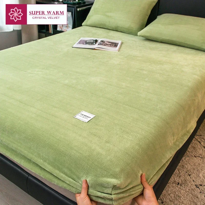 Weiche Warme Plüsch Spannbettlaken Elastische Matratzenbezug Flauschigen Korallen Fleece Bettwäsche Winter Paar Luxus Doppelbett Bettwäsche