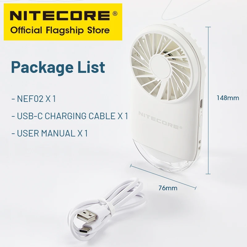 NITECORE NEF02 พัดลมพกพาขนาดเล็กกลางแจ้ง Camping Night Light USB-C ชาร์จแบตเตอรี่ในตัวสําหรับฤดูร้อนเดินทาง Trekking