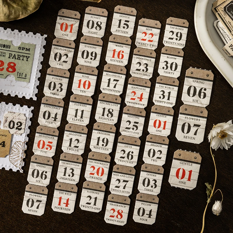 Journal GO 20pcs Retro Number & Symbol Label Sticker Pack Scrapbooking Diary Vintage Decoration Junk Journal Planner Stickers