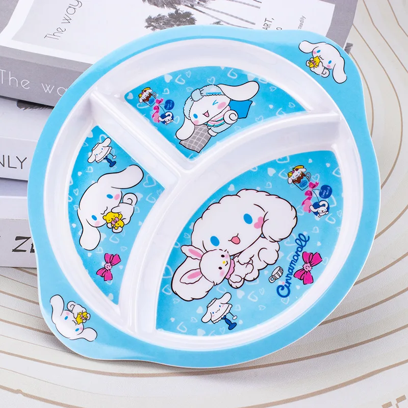 Sanrio Hello Kitty Dinner Plate Compartment Kuromi Children's Tableware Cartoon Breakfast Plate Creative Orbicular Food Plate