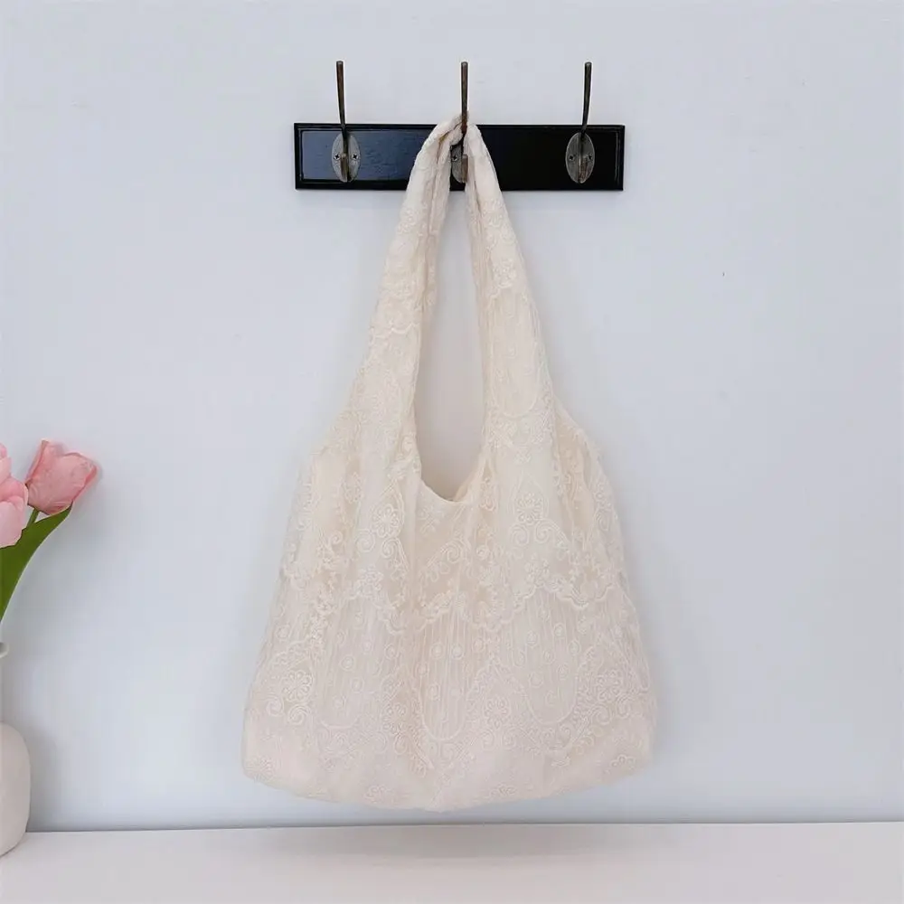 

New Lace Cloth Floral Shoulder Bag Handheld Portable Lace Handbag Large Capacity Underarm Bags for Women