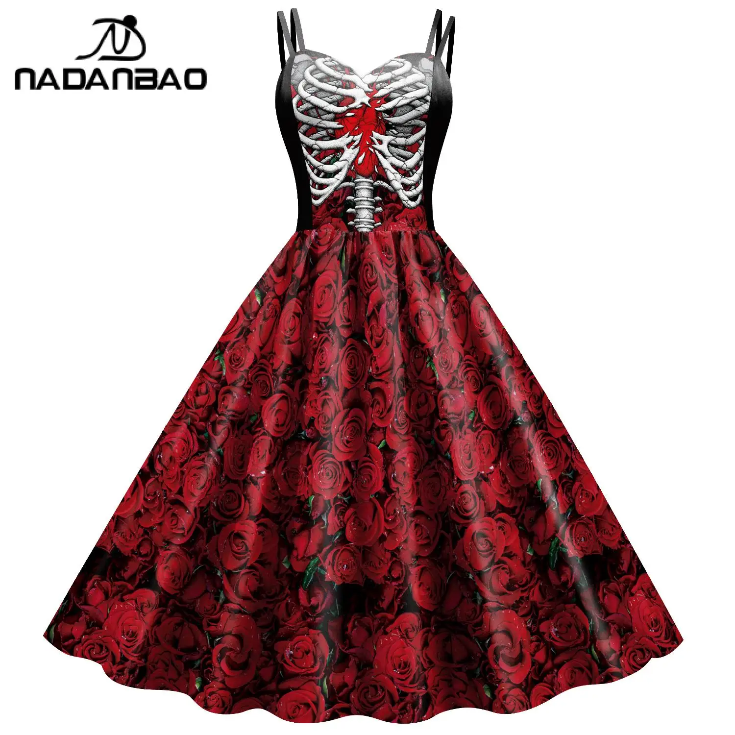 NADANBAO Halloween Dresses for Women Skull Cosplay Costume Girls Sleeveless Sexy Party Dress Scary Blood Print Outfit Clothes