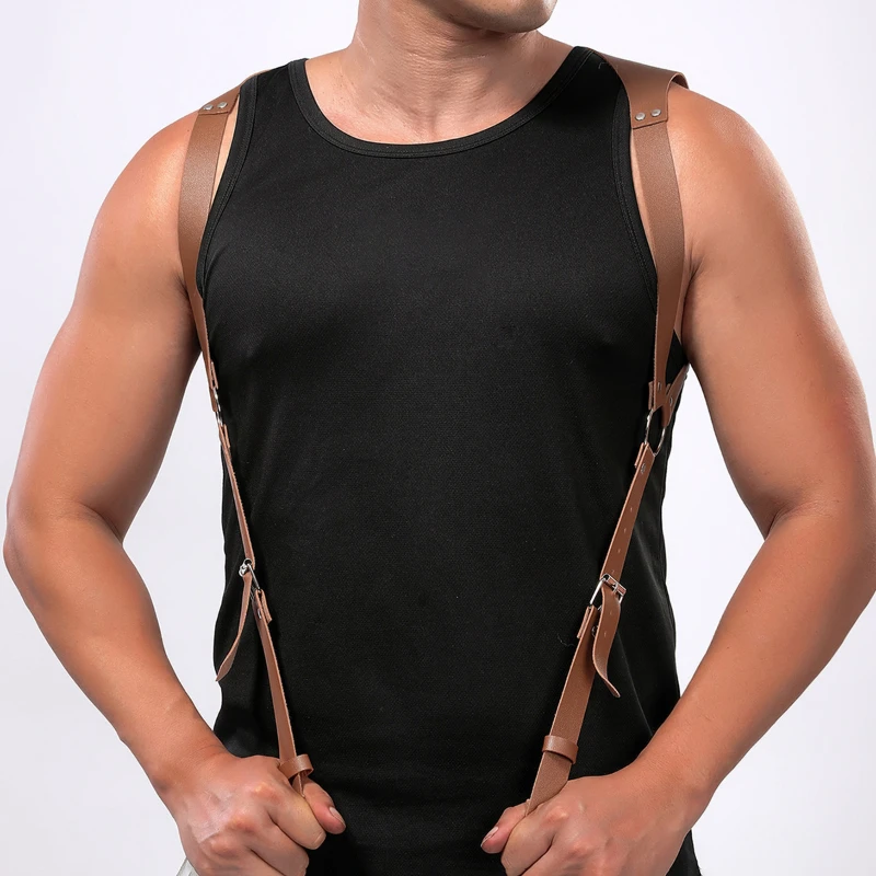 Punk Fashion PU Leather Suspenders for Men Shirt Trousers Buckle Adjustable Belts Vest Straps Braces Harness Rave Fetish