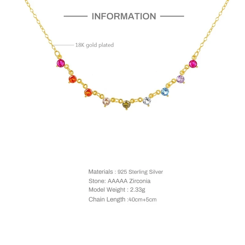 Aide 925 Sterling Silver Bohemian Colorful Crystal Stone Choker Naszyjnik dla kobiet Złoty łańcuszek Urok Ręcznie robiona biżuteria Obroże — zdjęcie 6