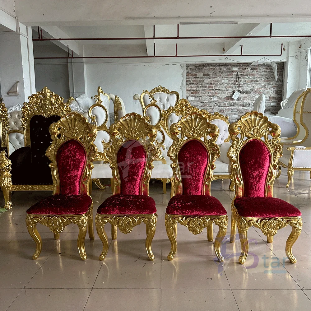 

4pcs Wholesale Cheap High Back King Throne Chair for Sale Royal Gold Classic Throne Chair