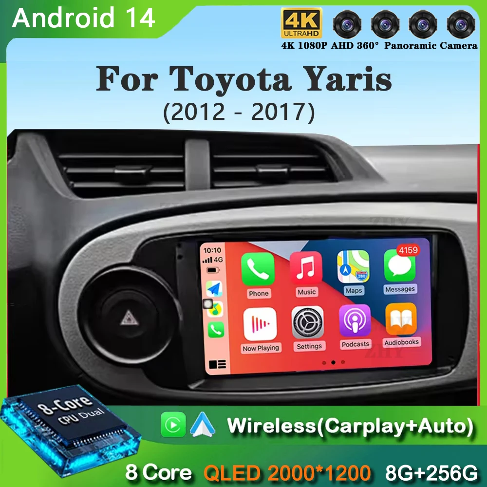 Android 14 Car Radio Auto For Toyota Yaris 2012 - 2017 Multimedia Video Player Navigation GPS  No 2Din 2 Din DVD 4G 360 Camera