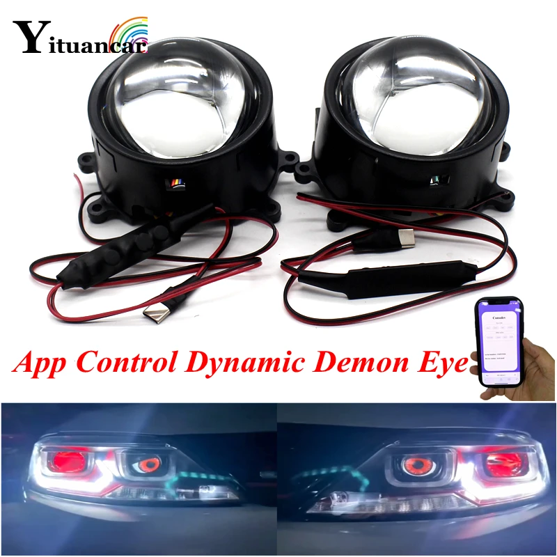 

Yituancar 3Inch LED Dynamic Devil Demo Eyes Lens Atmosphere Light DC12V APP Wifi Control Car Motorcyle Decorative Fog Headlight