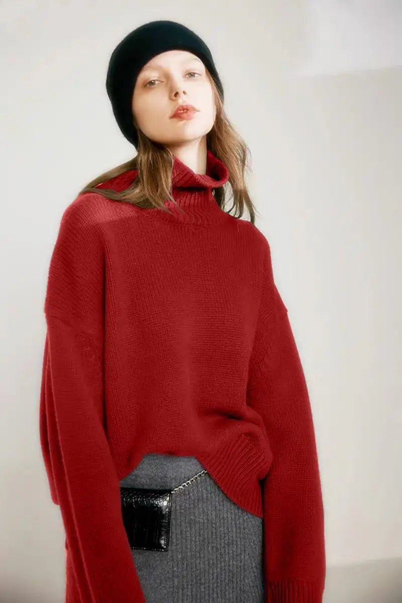 Europa stati uniti autunno inverno nuovo maglione di capra puro con colletto alto femminile maglione pullover allentato spesso maglione base per