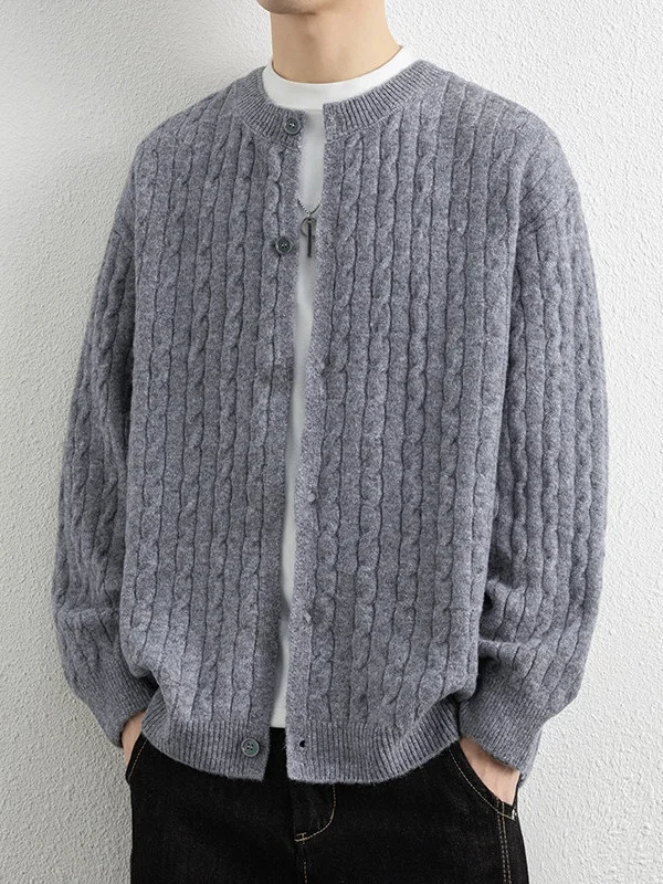 

Мужской вязаный кардиган Laid-ba Sle с круглым вырезом: теплый, модный, легкий, стильный. Мужская одежда.