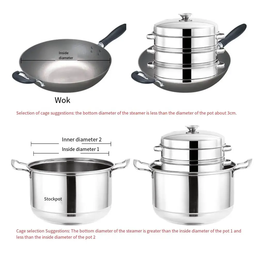 رف بخار للطعام قابل للتكديس، وعاء طهي الأرز المحشو السميك على البخار، متين مع صينية بيض مزدوجة الأذن #6