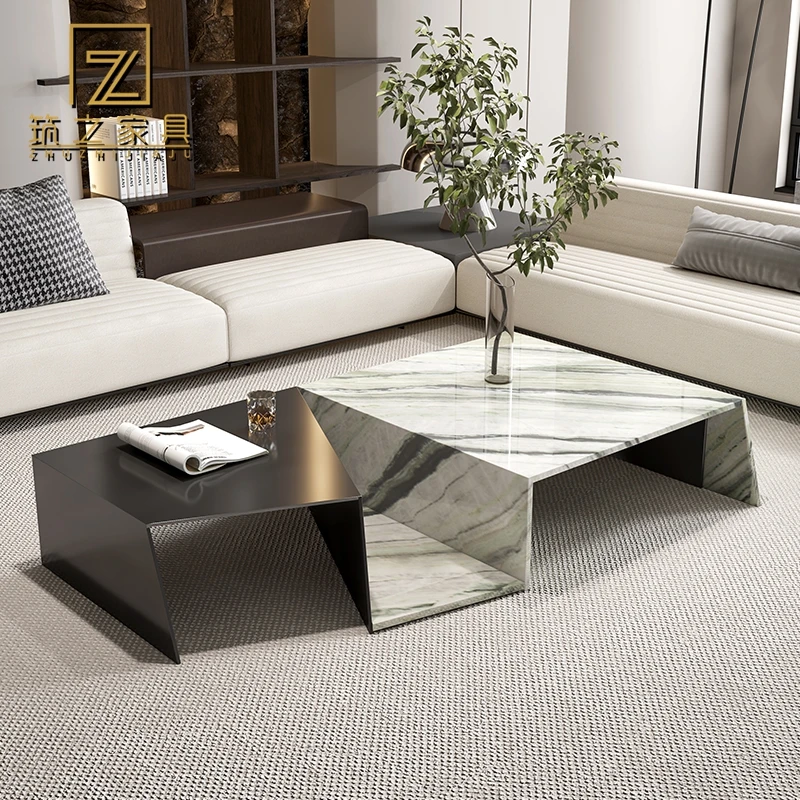 Italian minimalist coffee table color matching modern natural marble high-end living room home designer side