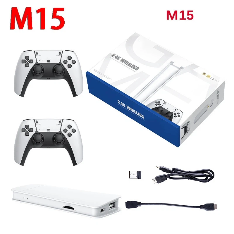

Бестселлер M15: Улучшенная беспроводная игровая консоль с двумя контроллерами 2.4G, 4K HD, ретро-игровая приставка с открытым исходным кодом для домашнего ТВ, для всей семьи