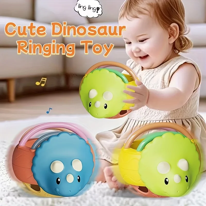 Brinquedo de sino de chocalho portátil em forma de dinossauro, sino seguro para bebês e crianças pequenas, jogo sensorial educacional, perfeito para o natal