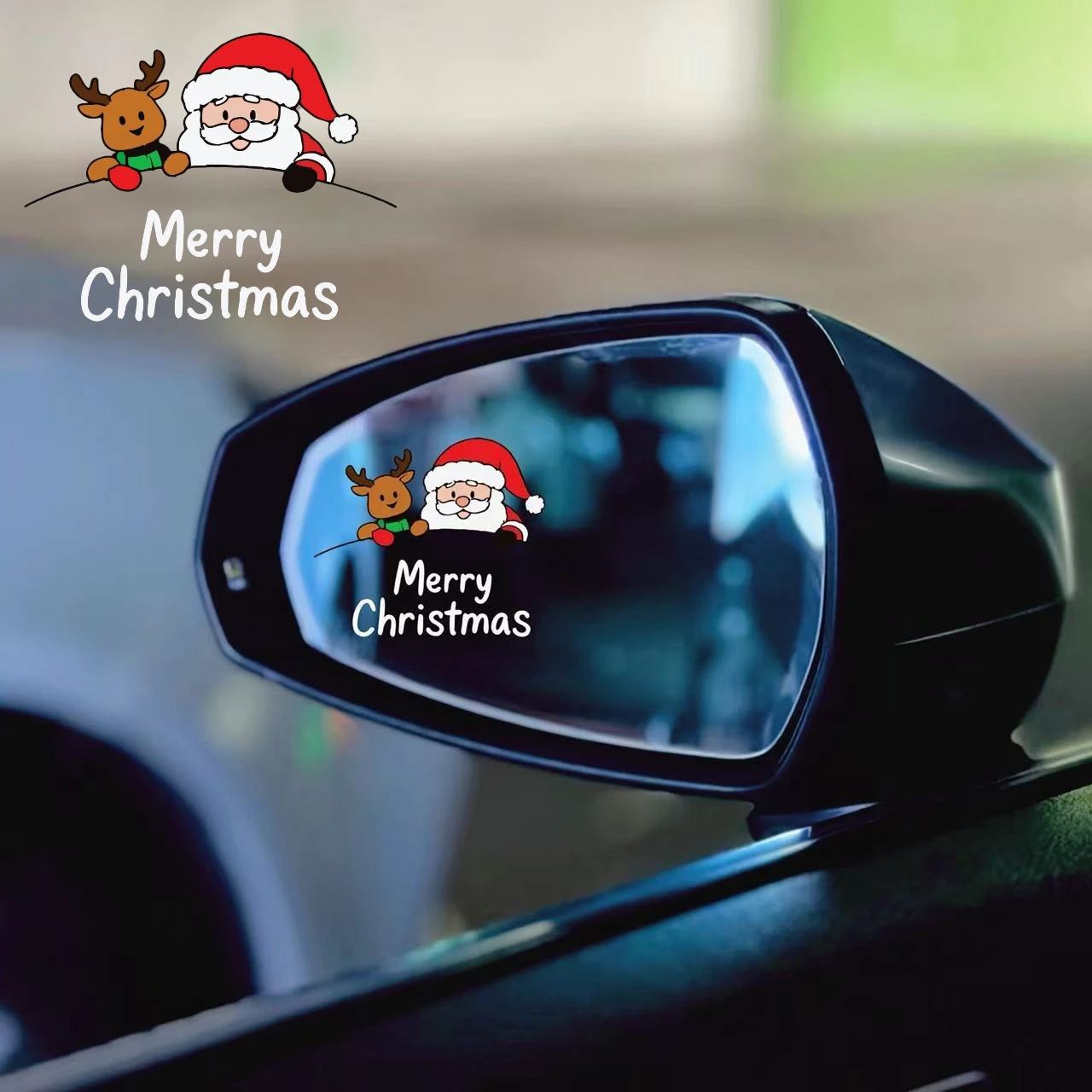 1PC Festive Christmas Stickers: Cute Santa Claus & Reindeer Designs for Rearview Mirrors, Makeup Mirrors, Bicycles & Laptops