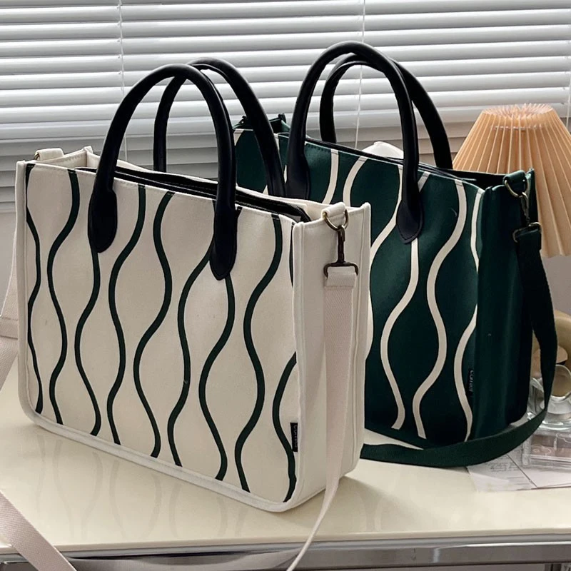 

Hylhexyr Thickened Canvas Bag College Student Portable Schoolbag Square Handbag Stripe Design Shoulder Messenger Bags