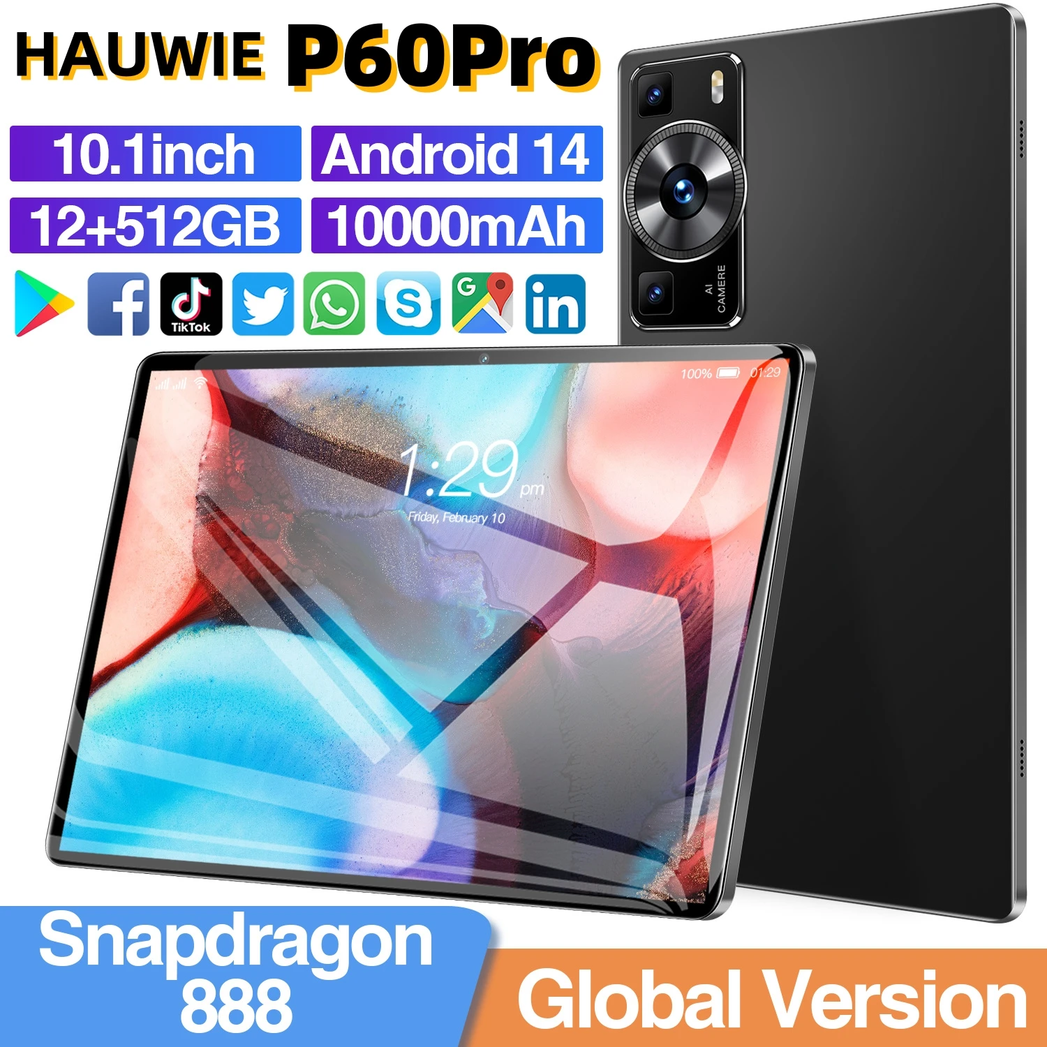 Brand New P60 Pro 5G HAUWIE Tablet Android 14 16GB+1TB 11Inch Snapdrago 888 Dual SIM Card Phone Call WIFI HD 4K Tablet PC 2024