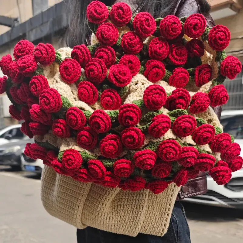

100/80/60cm Large Rose Bouquet Blanket Handmade Knitting Crocheting Stitch Blankets Roses Bouquet Throw for Valentine's Day Gift