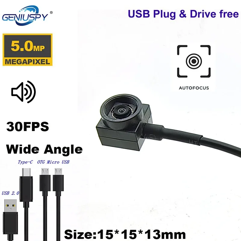 

Mini 15*15mm 30fps 5MP Auto Focus Webcam Wide Angle Mini Usb Camera Audio Video Web Computer Laptop Webcam Micro Web Usb Cam