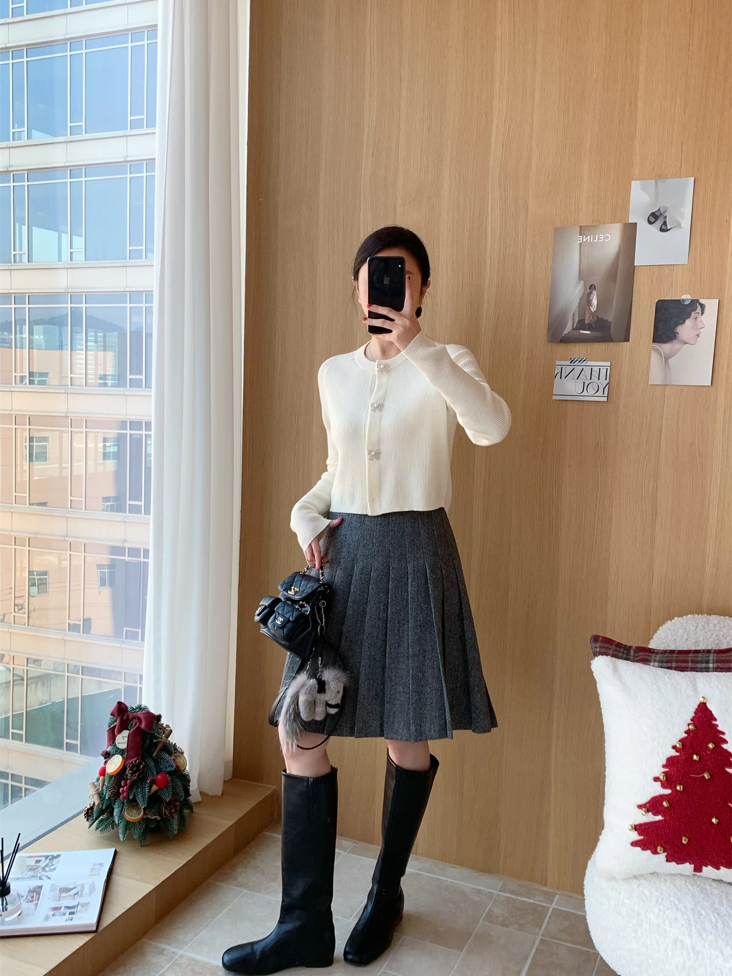 

Французский шерстяной вязаный свитер с узлами и пуговицами для женщин, укороченный кардиган с длинными рукавами