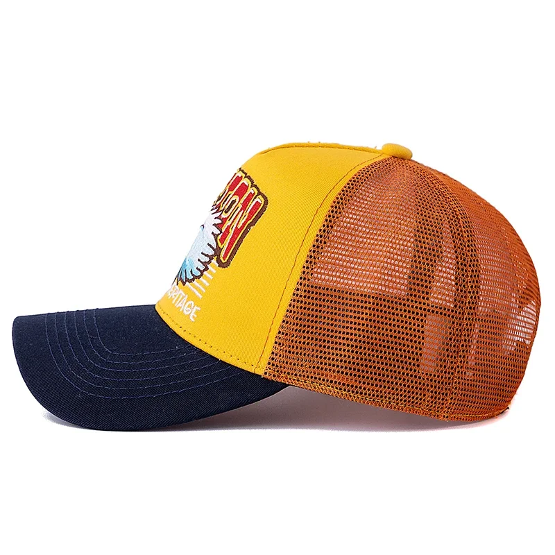 Neue Sport Fisch Adler Bär Stickerei Baseball HüteNeue Unisex Sonnenschirm Farbe Block Atmungsaktive Mode Mesh Vielseitige Trucker Caps