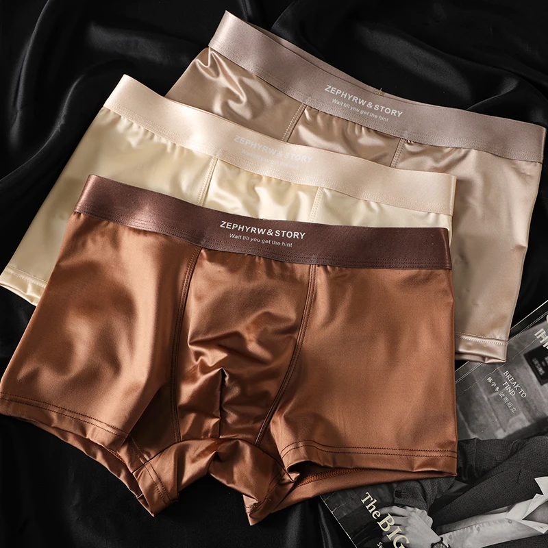 3-pack luxury ice silk satin men's boxers youth sports men's underwear breathable fashionable boxers solid color cool underpants