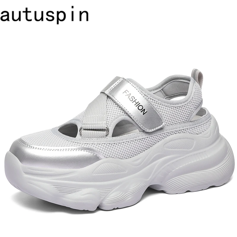 

Autuspin 5.5cm Thick Bottom Women's Vulcanize Shoes Summer New Fashion Female Hollow Mesh Breathable Sports Sandals Sneakers