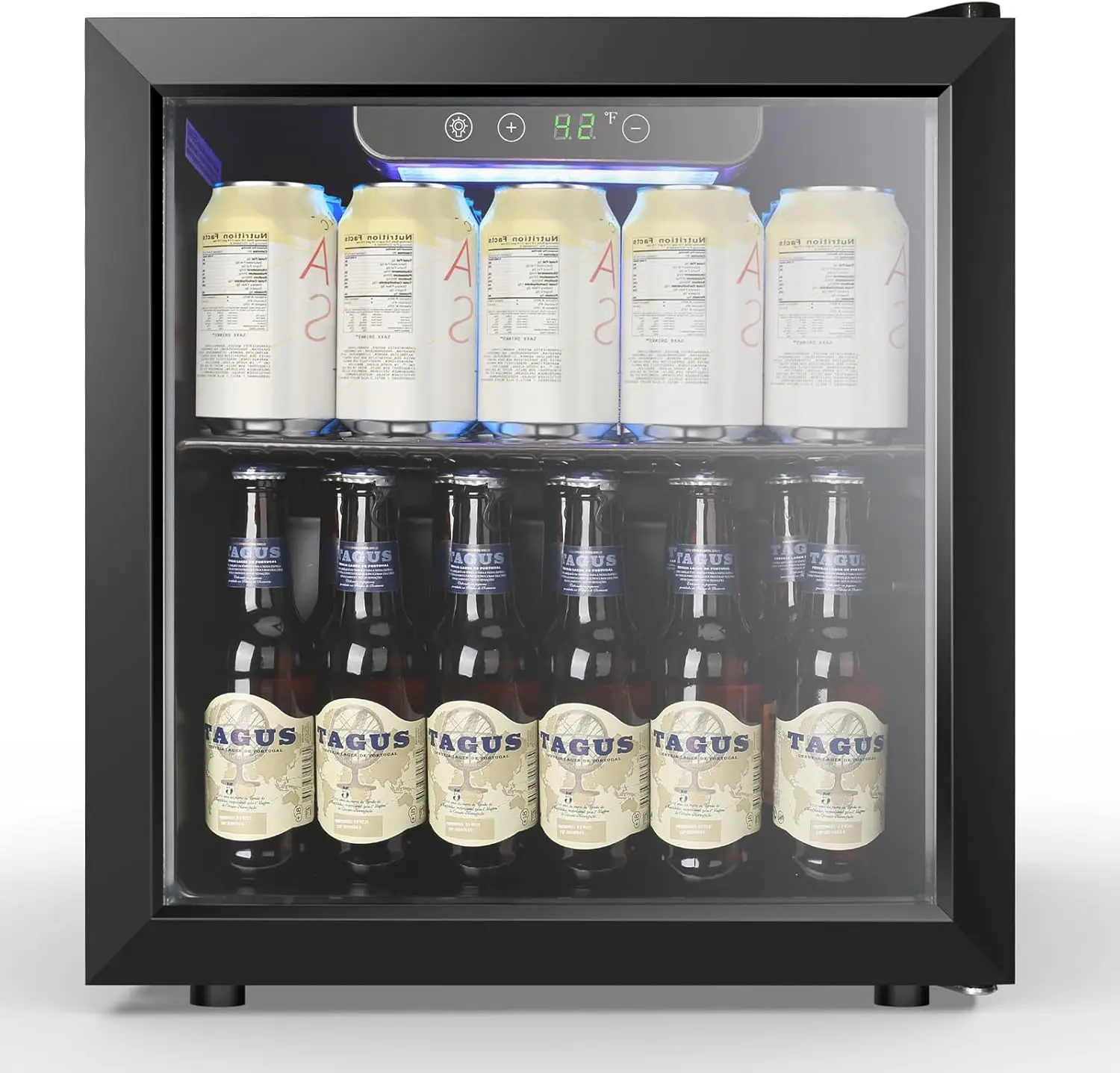 Cooler, 12 Bottle/48 Can Beverage Refrigerator, Mini Fridge Glass Door with Adjustable Shelves, Digital Temperature Display, Fre