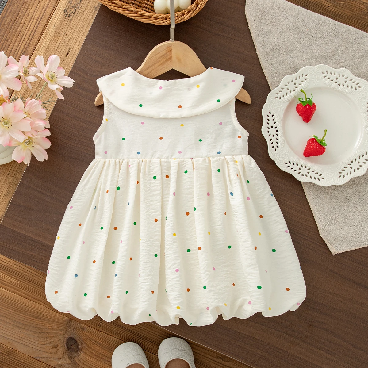 Baby Dress Summer Color Dot Cotton Sleeveless Girls' Dress Cute Beach Children's Dress Baby Girl Clothes