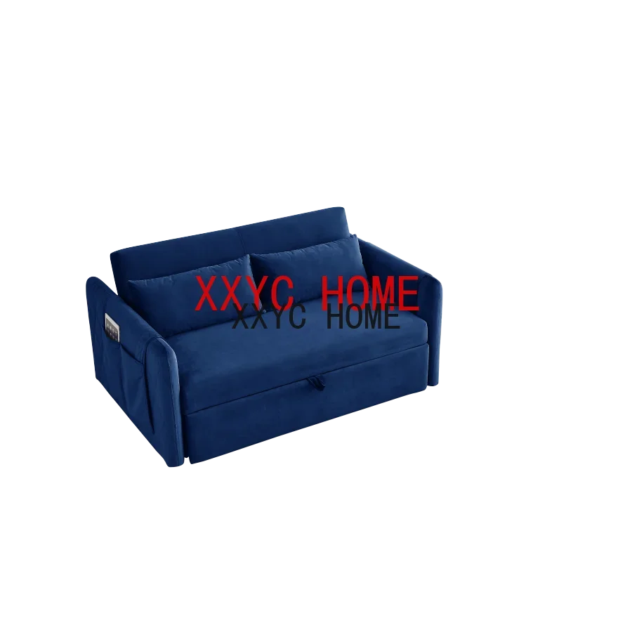 

Modern Convertible Sofa Bed with 2 Detachable Arm Pockets, Velvet Loveseat Sofa with Pull Out Bed, 2 Pillows and Living R
